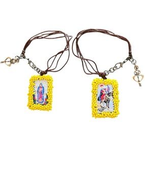 Our Lady Guadalupe St Martin Tours Metal Heart Charm Yellow Seed Bead Bracelet
